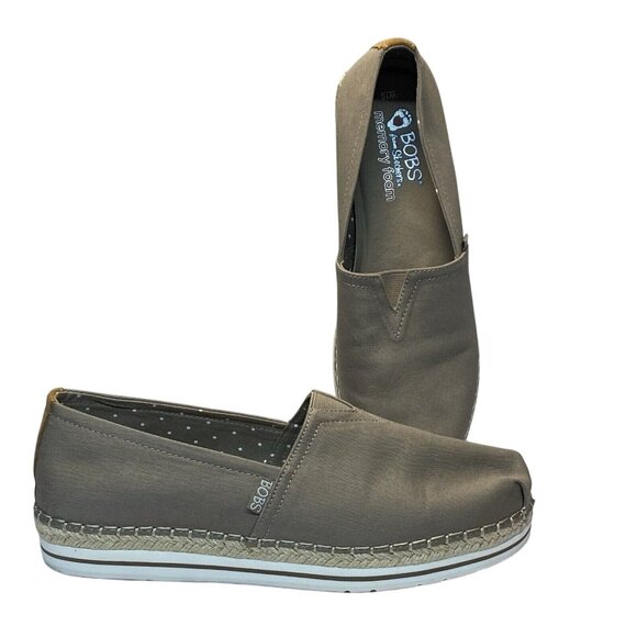 Bobs By Skechers Women Size 10 Memory Foam Flats Tan Canvas - Picture 2 of 9